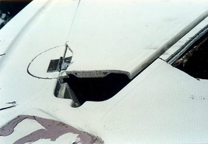 Power boat deck core with exposed plywood, closeup