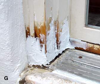 (G) Window sill with a gross fill of epoxy filler