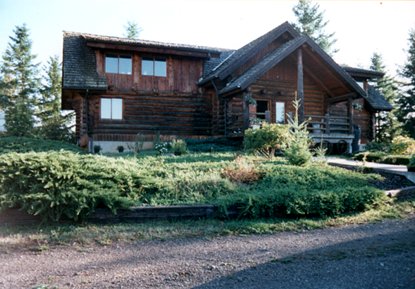 View of the front of the log home