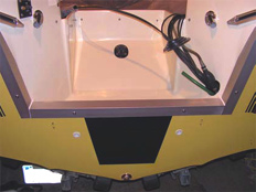 Transom showing alumninum trim pices in place