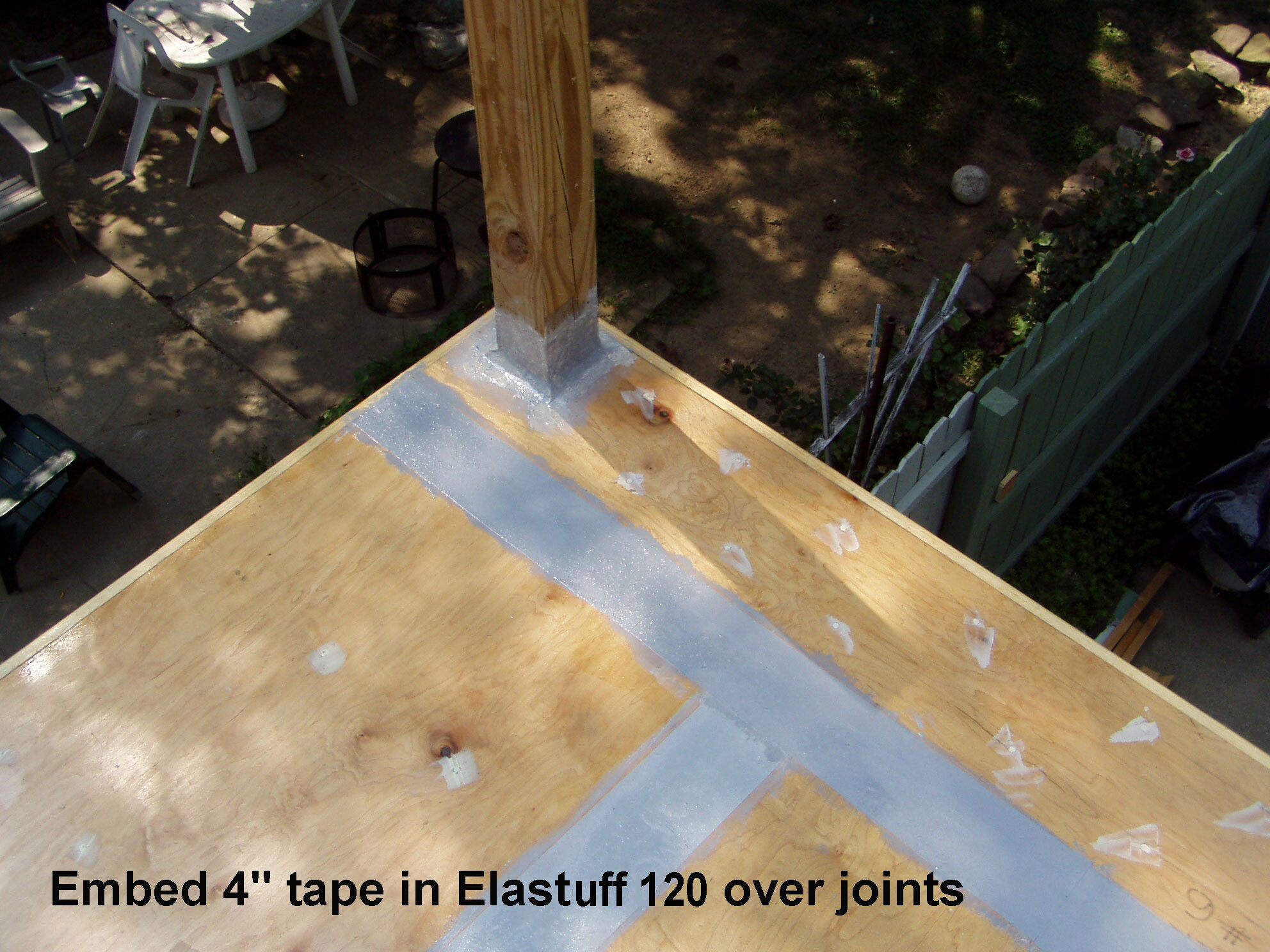 4 inch tape embeded in Elastuff 120 at joints