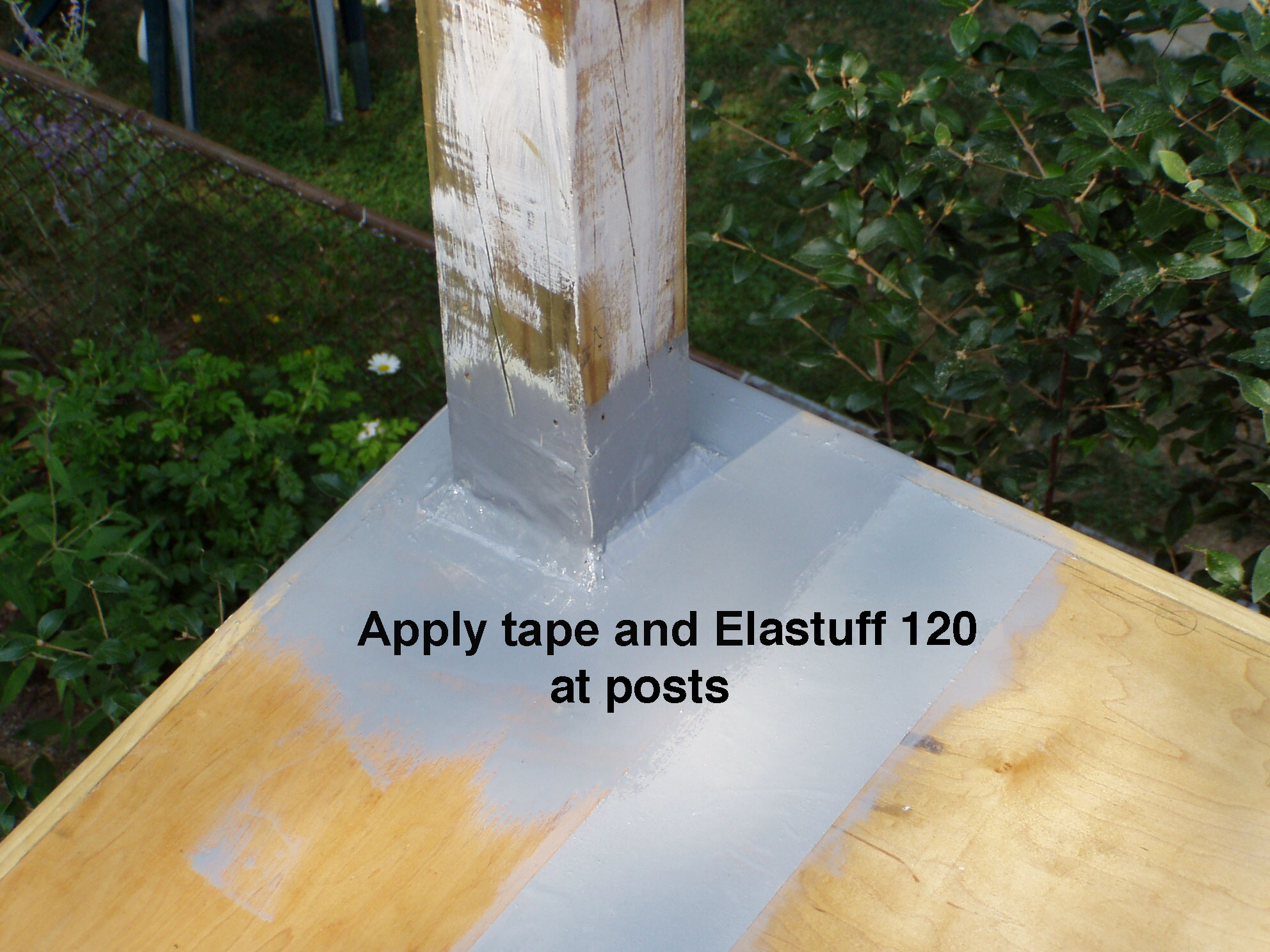 4 inch tape embeded in Elastuff 120 at posts