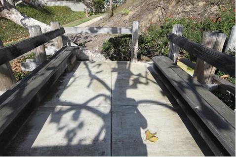 Before repairs, view looking from inside the seating area