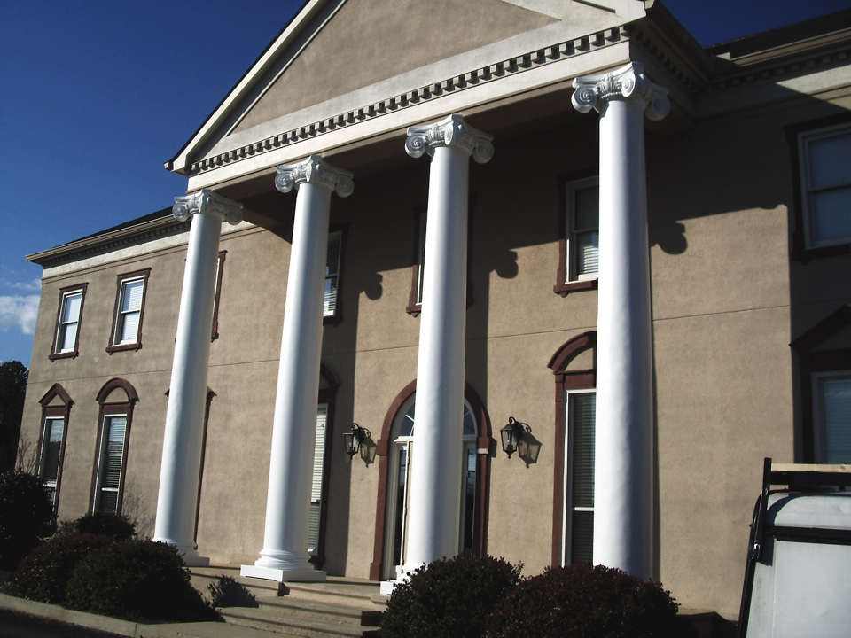 Front view of building with all columns in view