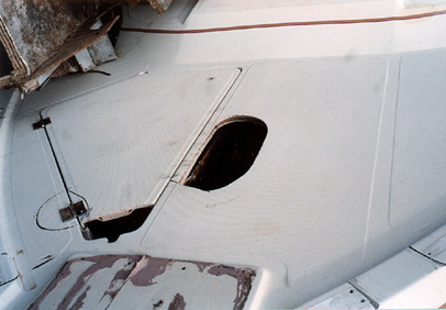 Power boat deck core with exposed plywood