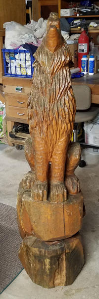 Howling Wolf wood carving