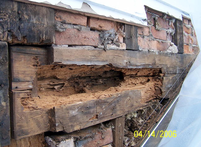 Foundation wall with dry deteriorated wood (1)