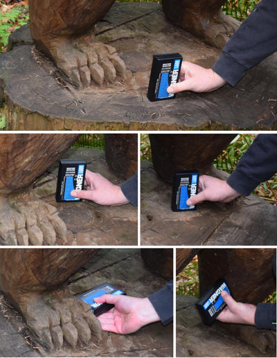 Moisture meter reading of stump and feet