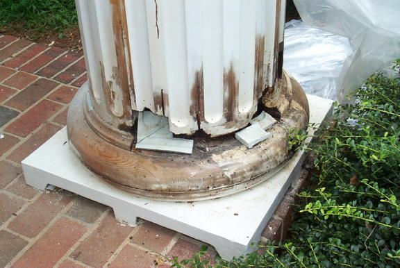 Molded pieces fabricated from Fill-It Epoxy Filler in place, back and front view of column on corner of porch