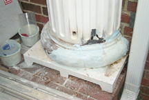 Molded pieces are bonded in with Fill-It Epoxy Filler, half column against house smaller piece