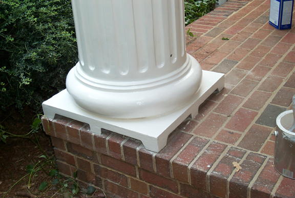 The restored column on the corner of the porch