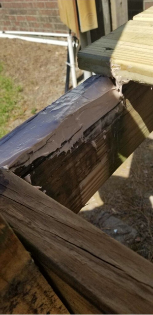 Close up of the side of the joist edge filled