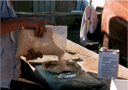 Mixing the filler, step 2 adding sawdust